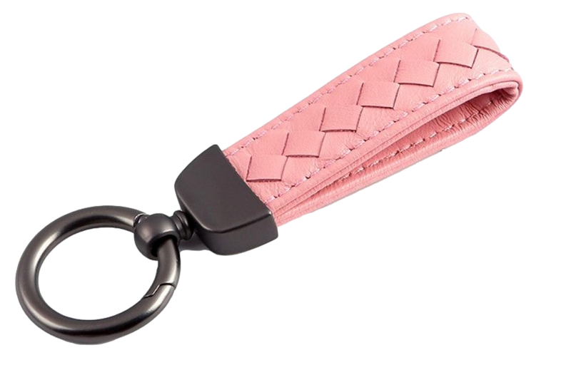 Nøglering m. Flet i Genuine Læder-Pink