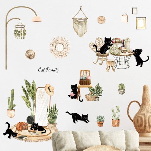 Katte Familie Wallsticker / Vægklistermærke