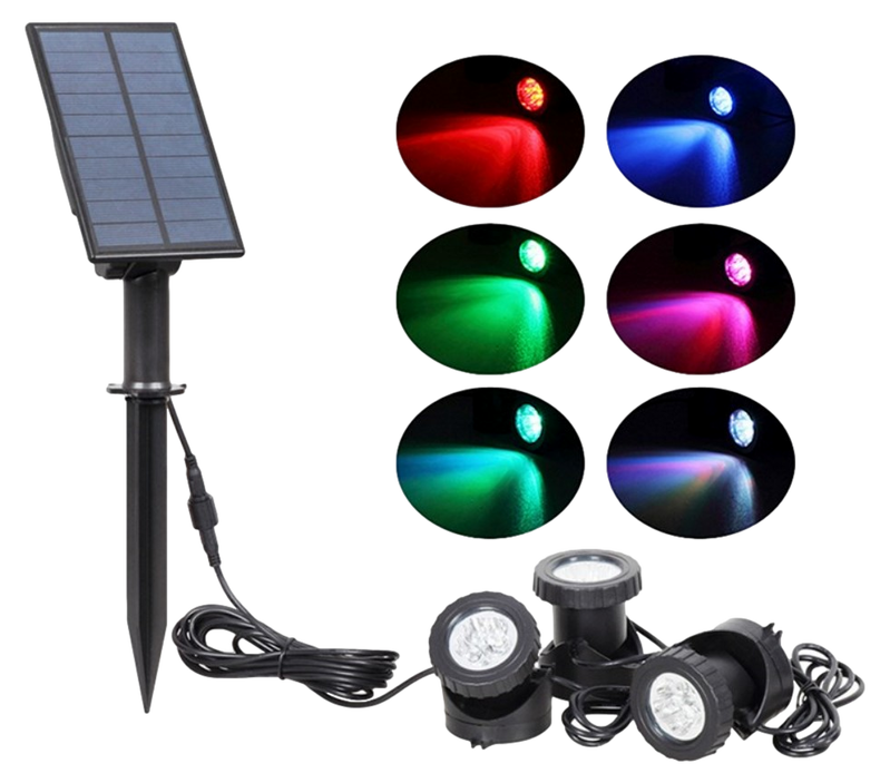 Farverige Undervandsspot m. LED & Solceller-3-Lys