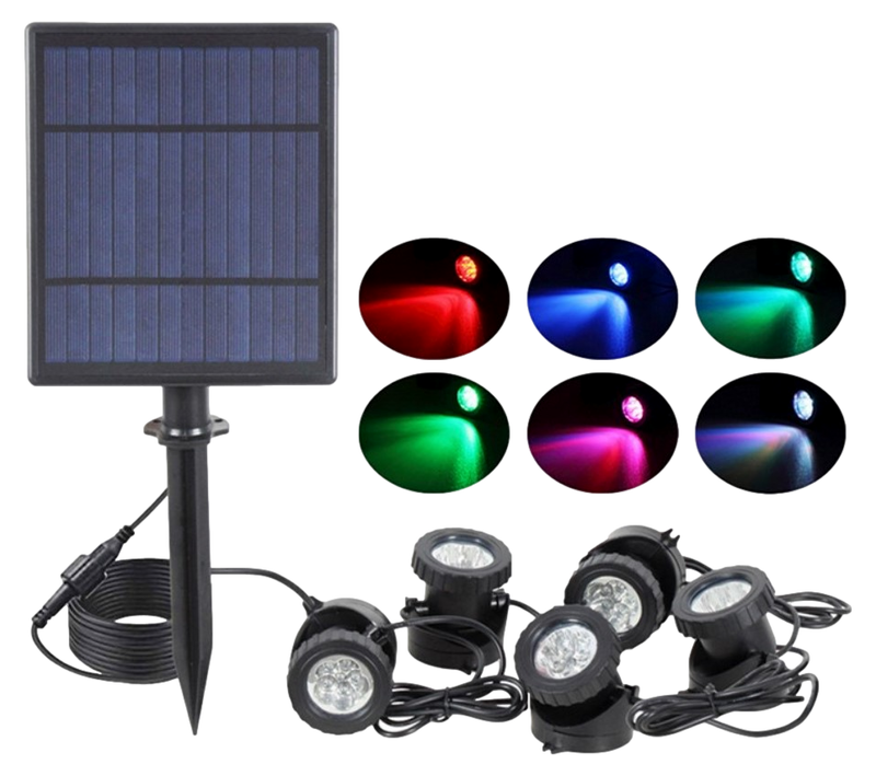 Farverige Undervandsspot m. LED & Solceller-5-Lys