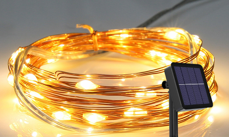Solcelle Wire Lyskæde med LED Lys i Varm Hvid-22 Meter