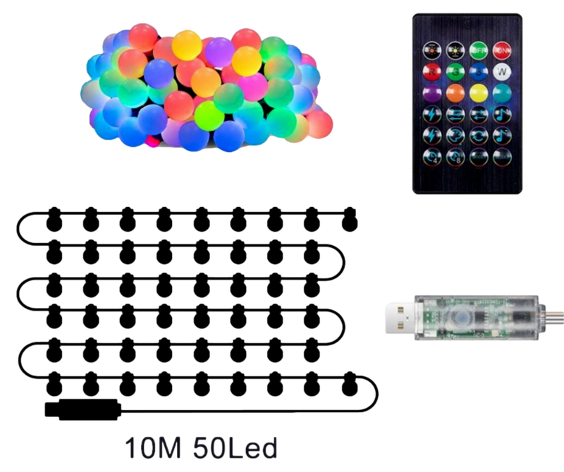 Farverig LED Lyskæde til Fest med Fjernbetjening / App-10 Meter 