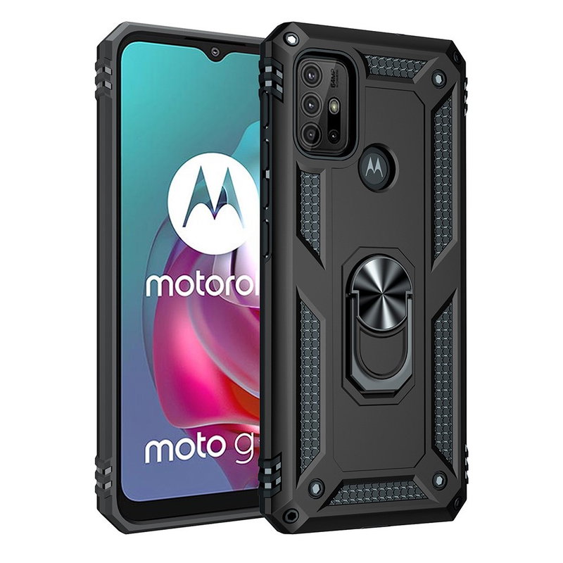 Motorola Moto G10 / G20 / G30 Cover - stødsikkert med ringholder - Sort