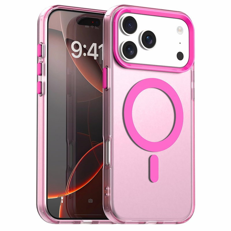 Gennemsigtigt iPhone 17 Pro Max Cover Med MagSafe - Pink
