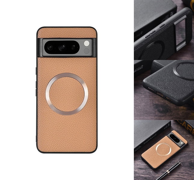 Google Pixel 8 Pro magnetisk lædercover guldfarvet front