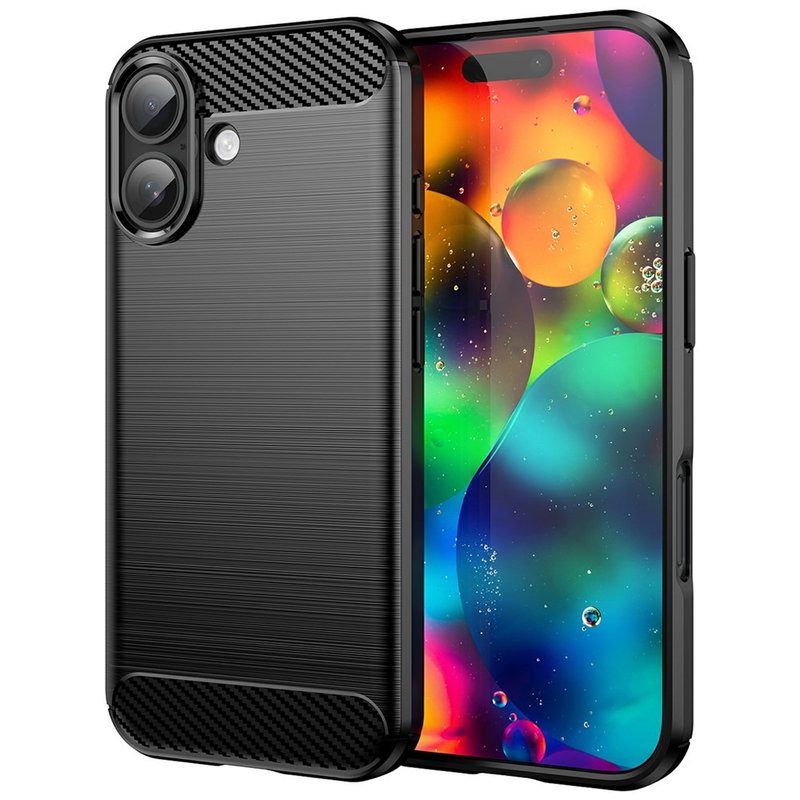 Carbon iPhone 17 Cover i Sort Silikone med Børstet Design