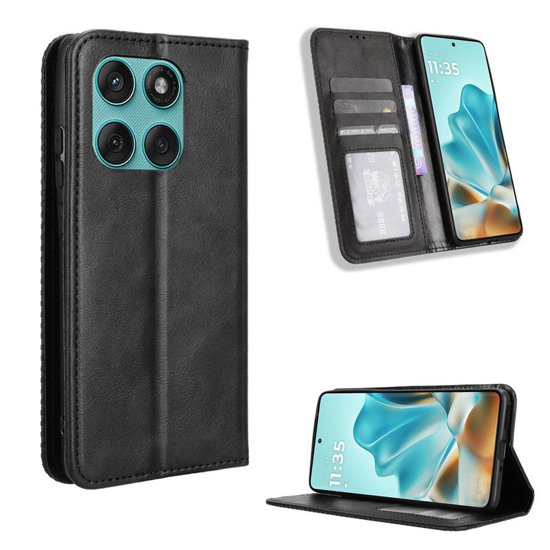 Flip Cover til Motorola Edge 60 / Edge 60 Fusion med Kortholder og Stander - Sort
