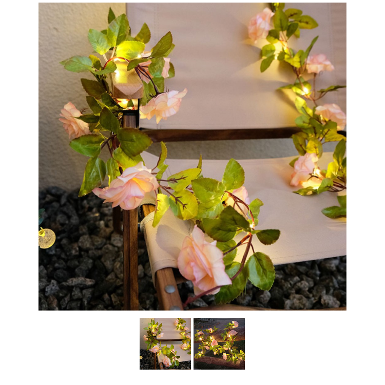 → Solcelle Lyskæde med Roser | LED Lys | Gratis Levering