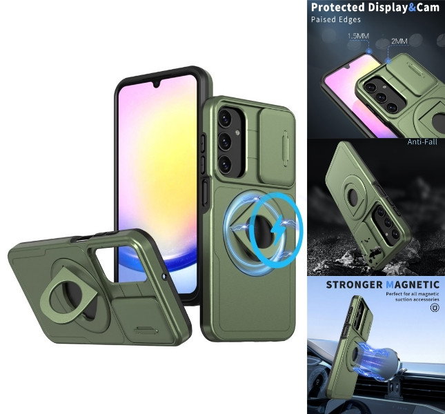 Grønt mobilcover med stander og kameraskjuler til Samsung Galaxy A25 5G