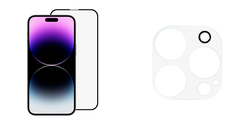 Pakke m. 1x 3 stk iPhone 14 Pro Beskyttelsesglas / Skærmbeskyttelse / 3D Glas & 1stk Kamera Skærmbeskyttelse / Beskyttelsesglas til iPhone 14 Pro / Pro Max