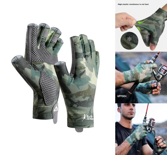 Grønne åndbare halvfinger fiskerhandsker