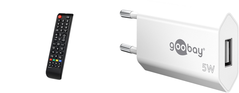 Pakke m. 1stk Universal Fjernbetjening til Samsung TV & 1stk USB Oplader til Stikkontakt til fx. iPhone, Samsung & iPad