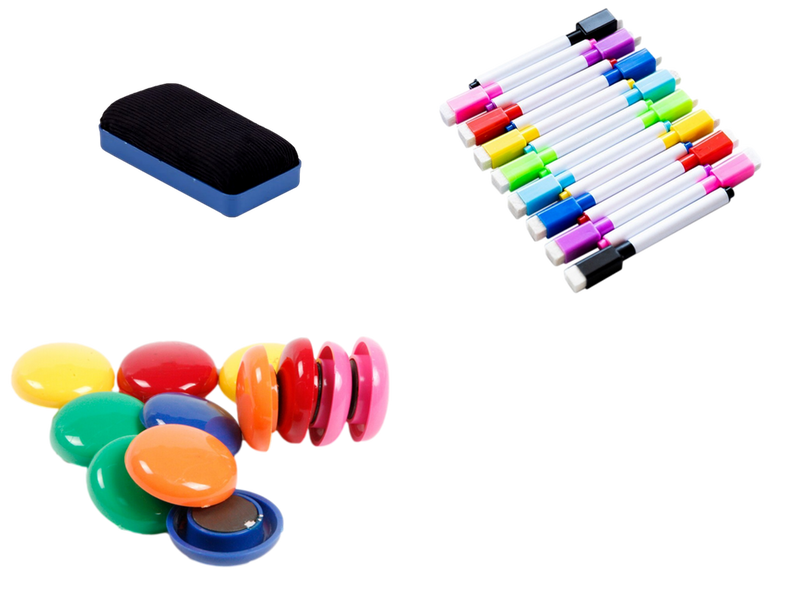 Pakke m. 1stk Magnetisk Tavlesvamp & 8 Tuscher til Whiteboard & 1stk Magnetisk Tavlesvamp & 8 Tuscher til Whiteboard & 1stk 12stk Multifarvede Magneter 