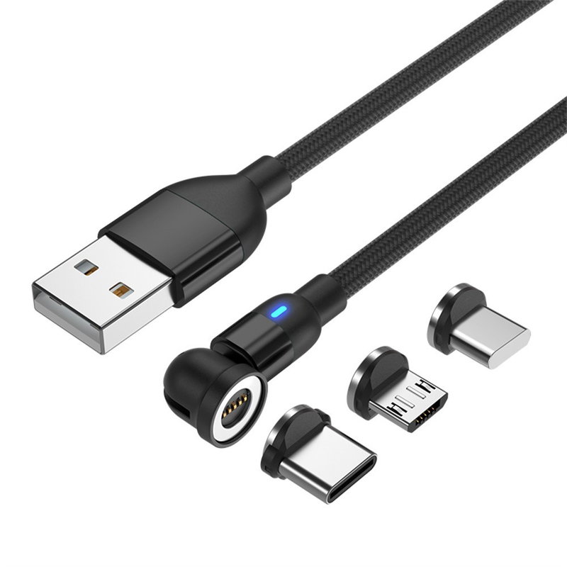 USB-A Kabel - magnetisk 3-i-1, 2 m, 3A - Sort