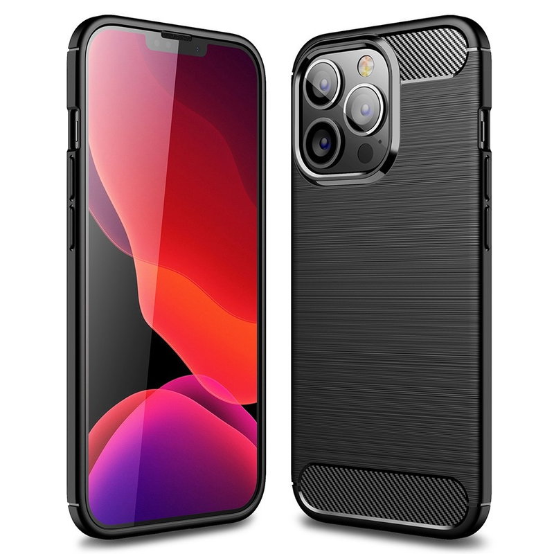 iPhone 14 Pro Cover - stødsikkert med carbon-look - Sort