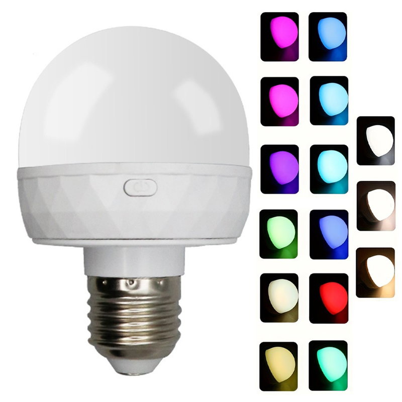 Genopladelig RGB LED pære med fjernbetjening & E27 sokkel