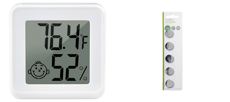 Pakke m. 1x 4 stk Trådløs Mini Indendørs Digitalt Termometer / Hygrometer med App & 1stk 5-Pak CR2032 Knapcelle Batterier 