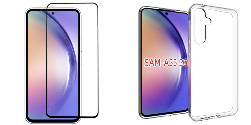Pakke m. 1stk Samsung Galaxy A55 5G Skærmbeskyttelse / 3D Glas & 1stk Samsung Galaxy A55 5G Gennemsigtigt Silikone Cover