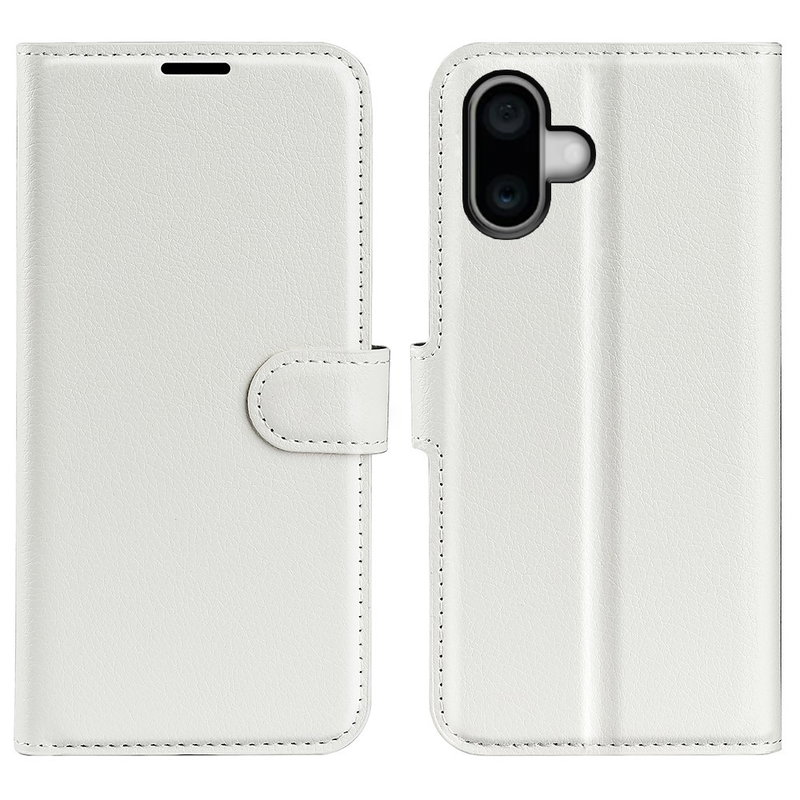 iPhone 16 Plus Cover med Læderstruktur og Standfunktion - Hvid