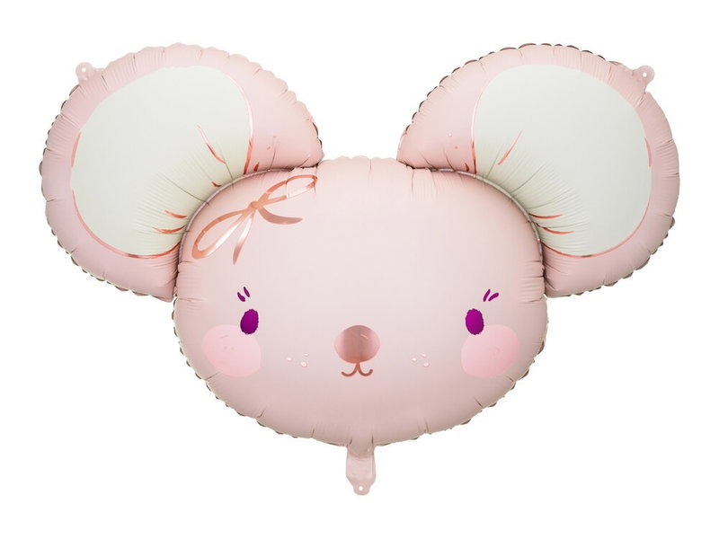 Pink Mus Folieballon til Baby eller Børn, med Sugerør til Oppustning