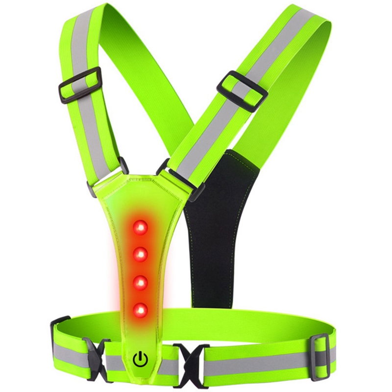 Refleksvest med LED-lys - justerbar & genopladelig - Grøn