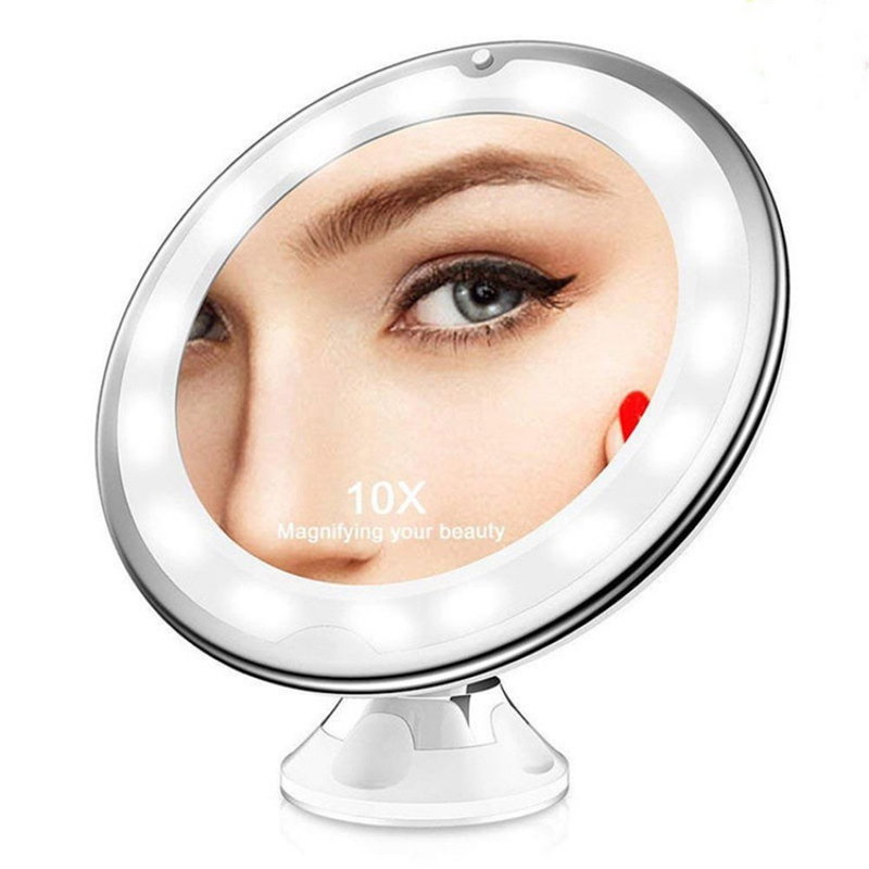 Makeupspejl med LED-lys & 10x forstørrelse – 8 tommer