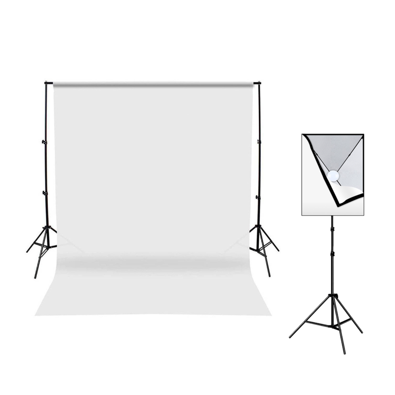 Fotostudie Pakke med Softbox og Stor Hvid Fotobaggrund