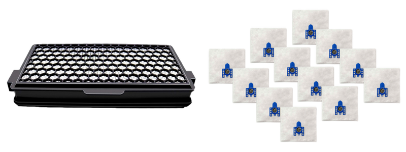 Pakke m. 1x 3 Stk. HEPA Filter til Miele C3 & 1stk 12 stk Støvsugerposer til Miele Complete C3 PowerLine