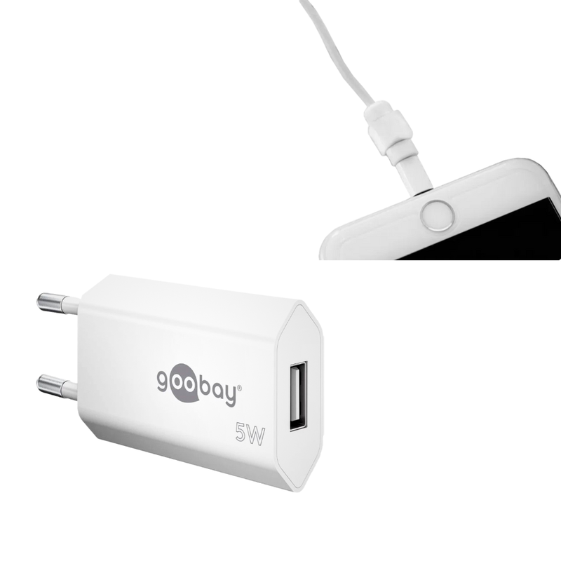 Pakke m. USB Oplader til Stikkontakt & Kabelbeskytter til iPhone, iPad, tablet & smartphone