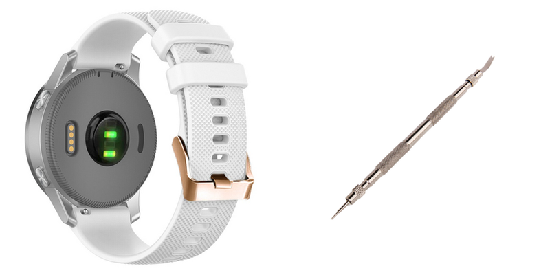 Pakke m. 1stk Sports Rem i Silikone til Garmin Venu 2S (40mm) / Venu 3S (41mm) / Vivomove 3S / Vivoactive 4S - Hvid & 1stk Værktøj til skift af Metal Splitter i Smartwatch Rem