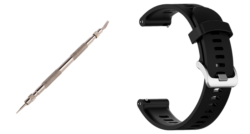 Pakke m. 1stk Værktøj til skift af Metal Splitter i Smartwatch Rem & 1stk Silikone Rem til Garmin Forerunner 245 / 645 - Sort