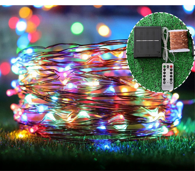 Solcelle Wire Lyskæde med Multifarvet LED-Lys-12 Meter