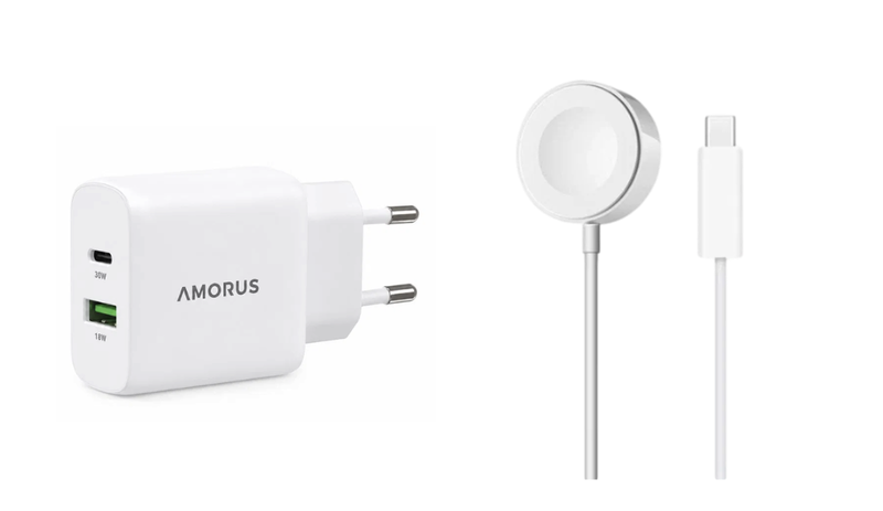 Oplader til Apple Watch med Kabel og 30W Adapter