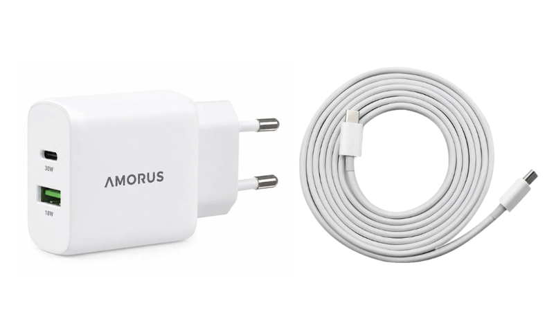 Pakke m. 30W Hurtig Oplader til iPhone 13 (USB-C & USB-A) & Opladerkabel til iPhone 13 (USB-C) 1 meter