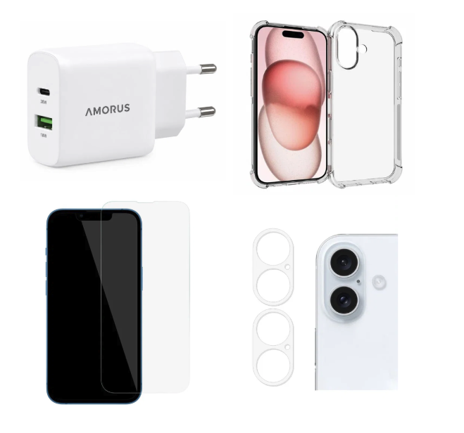 Tilbehørspakke til iPhone 16 - Alt i én pakke