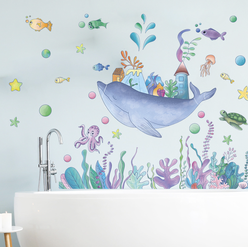 Wallsticker / Vægklistermærke med Delfin & Havdyr
