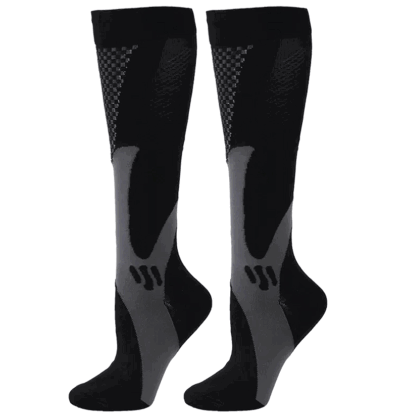 Lange Sort/grå Kompressionsstrømper til Sport, Rejser-L / XL (40-45)