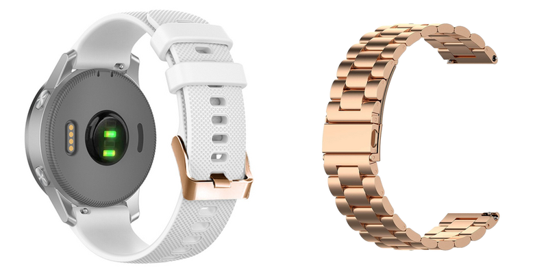 Pakke m. 1stk Sports Rem i Silikone til Garmin Venu 2S (40mm) / Venu 3S (41mm) / Vivomove 3S / Vivoactive 4S - Hvid & 1stk Femzano rem til Garmin Vivoactive 4S - RosaGuld