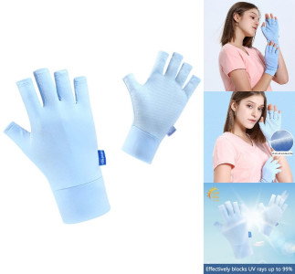 Blå halvfingerhandsker med antiskrid og UV-beskyttelse