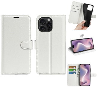 iPhone 16 Pro Max Pung Etui i Hvid Læder forside
