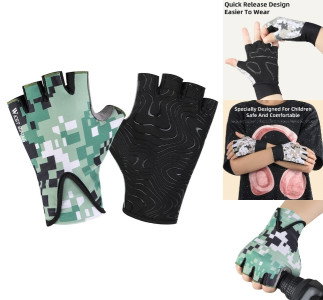 Grøn camouflage børnecykelhandsker L forfra