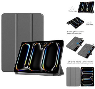 iPad Pro 13" (2024) cover i grå med tri-fold stativ