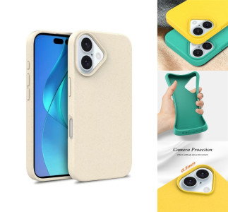 Biologisk nedbrydeligt cover til iPhone 16 set forfra