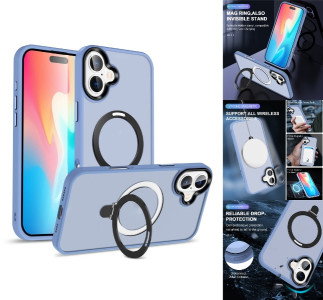 Blåt iPhone 16 cover set forfra