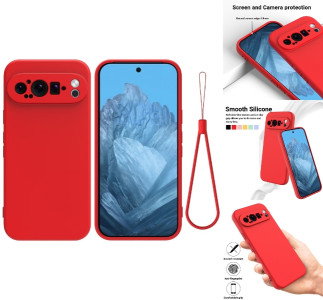 Rødt silikonecover til Google Pixel 9 Pro XL forfra