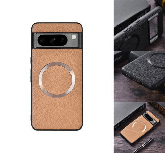 Google Pixel 8 Pro magnetisk lædercover guldfarvet front