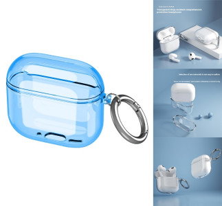 AirPods 4 med transparent blå beskyttelsescover