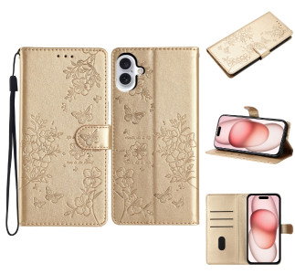 iPhone 16 Pung Etui med Sommerfugle og Blomstermotiv forside