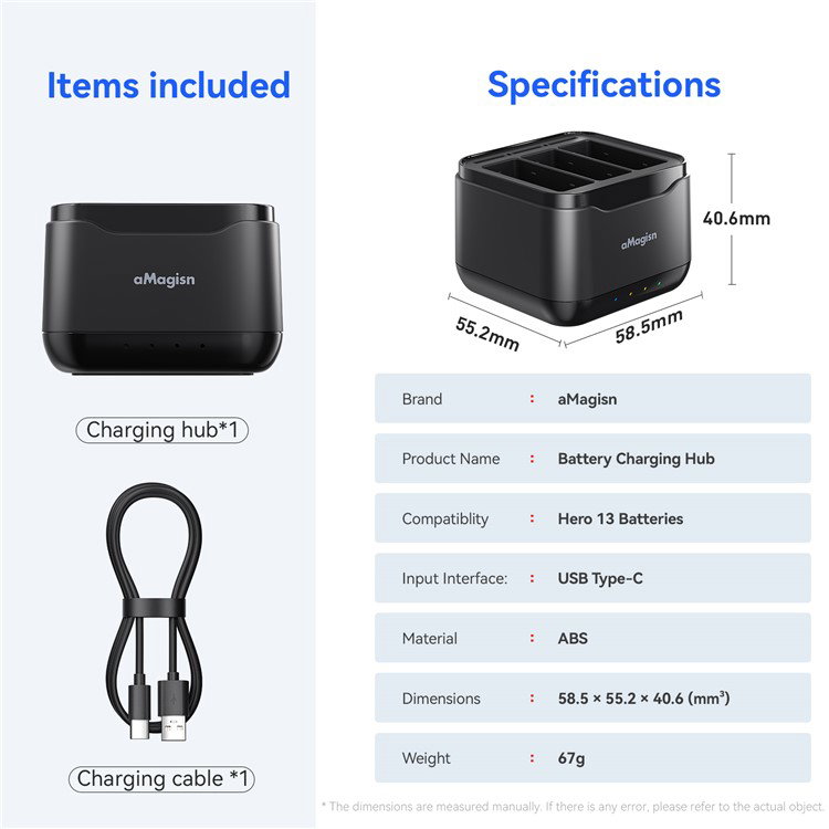 Opladerstation ved siden af GoPro Hero 13 kamera