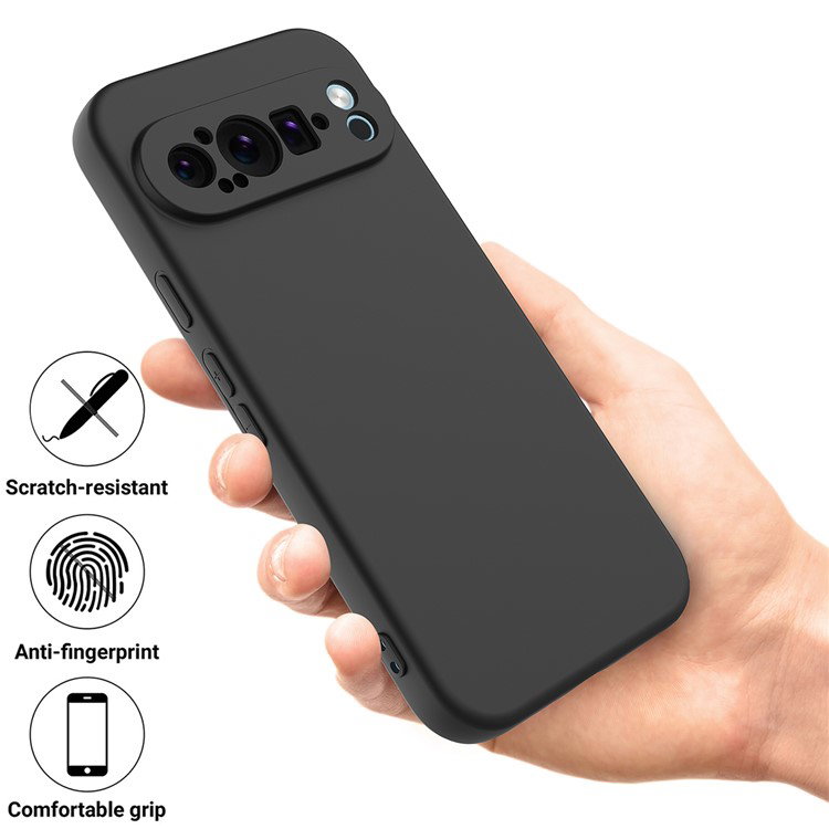 Google Pixel 9 Pro XL med sort silikone cover set fra siden
